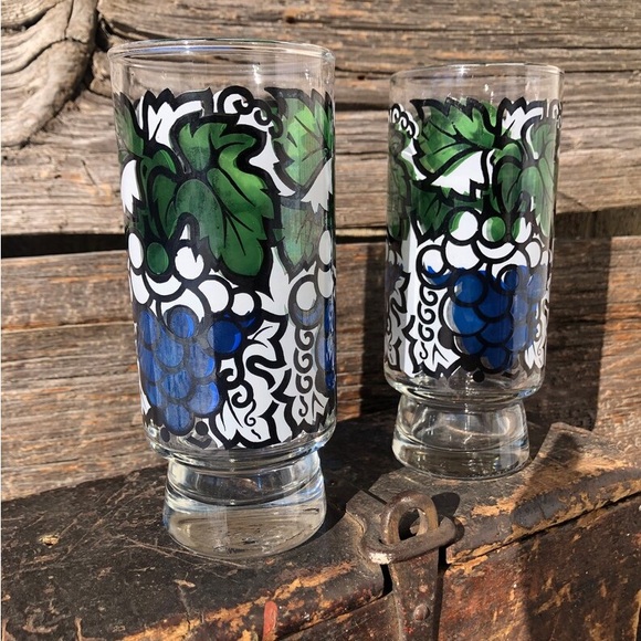 Vintage Libbey Grapes glasses Retro Swanky swigs Glassware Blue Green White Vtg - Picture 4 of 11